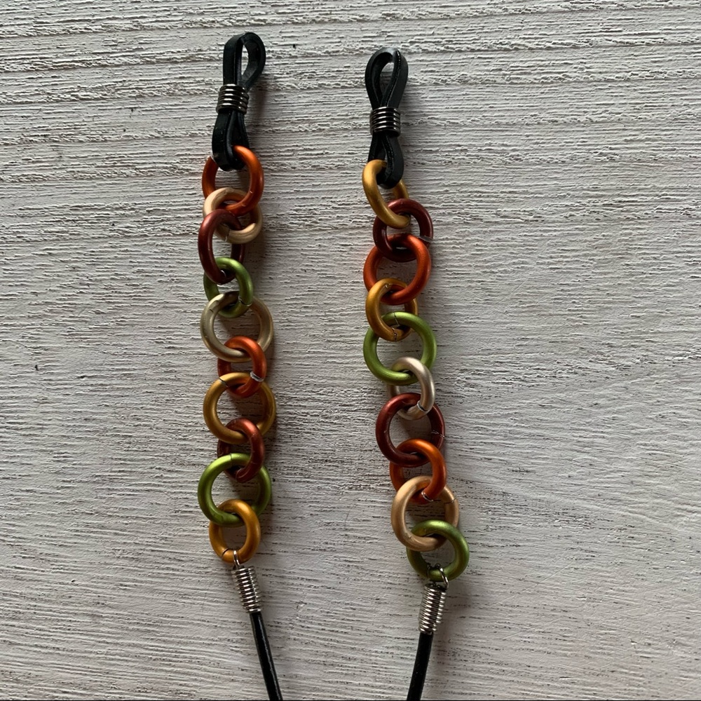 Eyeglass Leash /Chain. Sunset Colored Rings